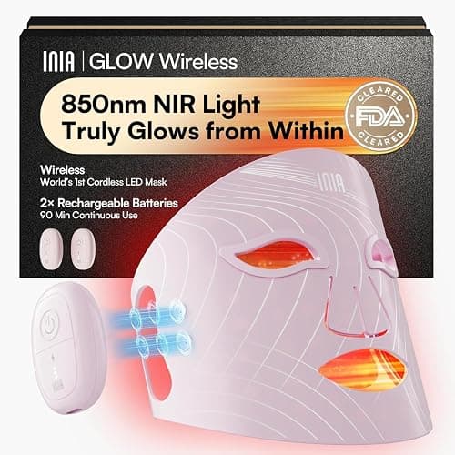 INIA Red Light Therapy Mask for Face, Glow Wireless LED Face Mask Light Therapy with Near-Infrared Red Light (NIR), Rechargeable and Ergonomic Design for Home & Travel - Image 1