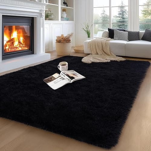 qulint 5x7 Area Rug for Living Room, Large Fluffy Black Carpet for Bedroom Soft Shag Shaggy Kids Room Rug, Solid Modern Fuzzy Alfombras for Boys and Girls Dorm Nursery Home Decor (5ft x 7ft, Black) - Image 1
