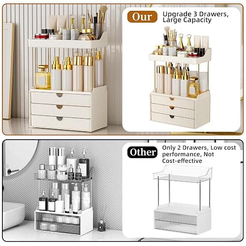 StorBin 3 Drawers Bathroom Counter Organizer - 5 Tier Makeup Organizer, Versatile Perfume Organizer, Ideal for Bathroom Storage, Vanity, Large Skincare, Perfume, Present, Cream White thumbnail 8