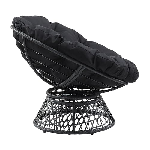 OSP Home Furnishings Wicker Papasan Chair with 360-Degree Swivel, Grey Frame with Black Cushion thumbnail 6