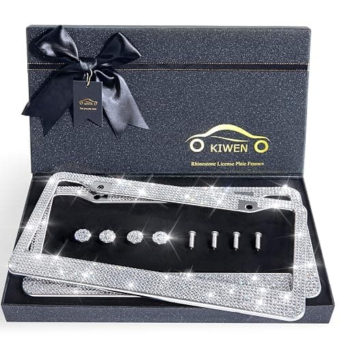 Bling License Plate Frames with High End Ribbon Gift Box,2 Pack Rhinestone License Plate Frame,Handcrafted Crystal Premium Stainless Steel Bling License Plate Frame for Women,Party,Birthday,Xms Gift - Image 1