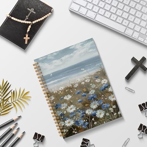 Poecinv Blue and White Floral Spiral Journal Notebook 5.5x8.3, Daisy Notebook Journal Hardcover for Women, Daisy Gifts for Daisy Lovers Women. - Daisy thumbnail 2
