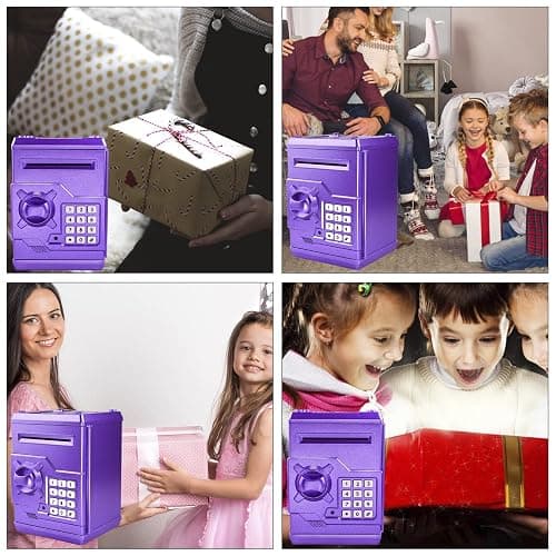 Suliper Electronic Piggy Bank Code Lock for Kids Baby Toy, Mini ATM Safe Coin Cash Banks Real Money Saving Box with Password, Auto Money Scroll for Children,Boys Girls Birthday Gift (Purple) thumbnail 6