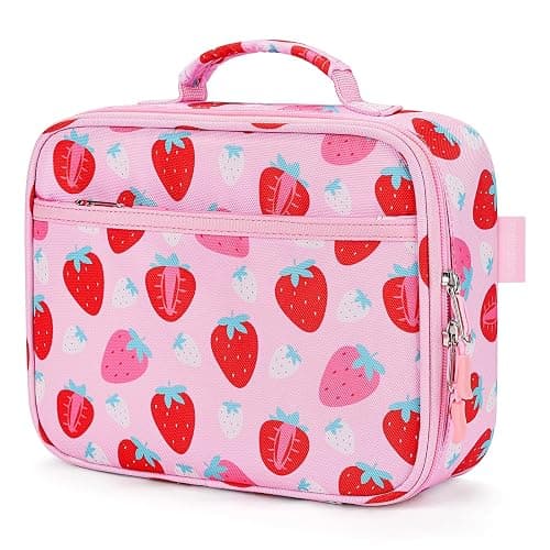 mibasies Kids Lunch Box for Girls Toddler, Insulated and Reusable Lunch Bag for School, Assorted Strawberry - Pink - Image 1
