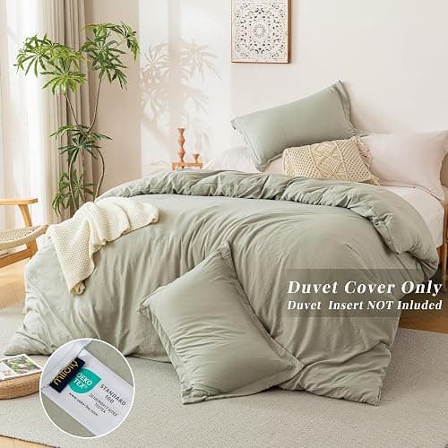 MILDLY Super Soft Duvet Cover - 100% Washed Microfiber October Mist Sage Comforter Cover Set 3 Pieces with Zipper Closure & Corner Ties (No Comforter) thumbnail 3