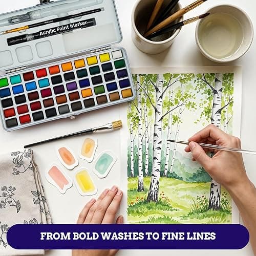 Mikkelhus Watercolour Paint Set - 50 Colours in Metal Box with Brush & Watercolour Paper | Watercolour Painting Set for Travel, Beginners & Artists thumbnail 5