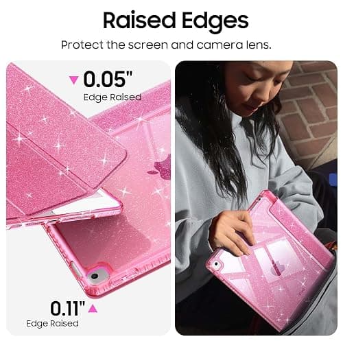 Fintie Slim Case for iPad 9th / 8th / 7th Generation (2021/2020 / 2019) 10.2 Inch - [Built-in Pencil Holder] Glittering Sparkly Shockproof Cover with Shiny Clear Back Shell, Auto Wake/Sleep, Pink - Pink thumbnail 7