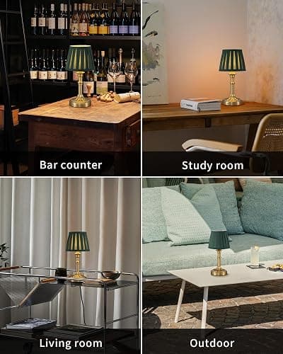KDG Cordless Portables Table Lamp Set of 2, LED Fabric Shade Small Desk Lamps, 5000mAh Battery Powered Lighting, 2700K Stepless Dimmable Light for Living Room, Dining Room, Bedroom (Gold+Green) thumbnail 6