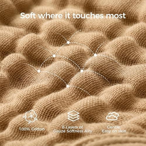 Momcozy 6-Layer Muslin Cotton Baby Towels with Hood, 32x32 Inch, Brown | 6-Layer 100% Cotton Muslin Hooded Baby Towel Set for Newborn, Infant & Toddler, Soft Absorbent Baby Bath Essentials thumbnail 4