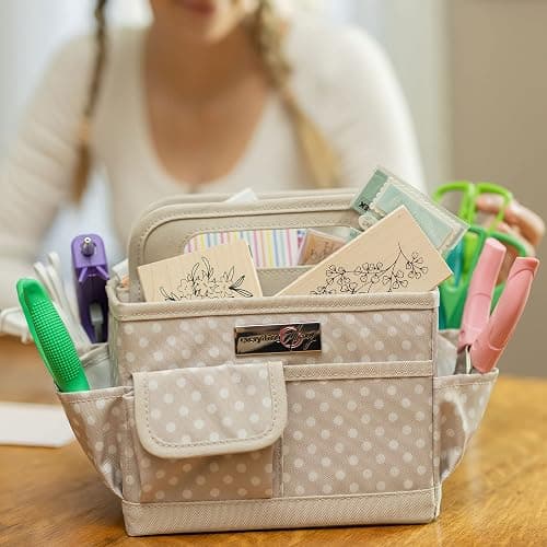 Everything Mary Desktop Tote Organizer – Tan Dot Craft Caddy – Portable Bag for Sewing, Scrapbooking, Art Supplies, DIY Projects & Creative Tool Organization thumbnail 2