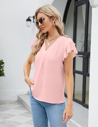 Blooming Jelly Womens Dressy Casual Shirts Short Sleeve V Neck Work Blouse Business Casual Summer Tops 2025 thumbnail 4