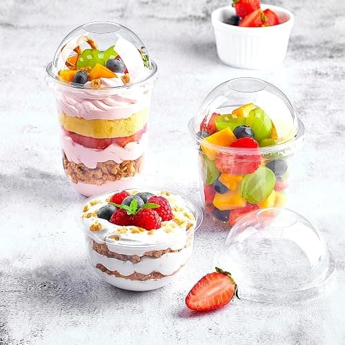 Zezzxu 50 Pack 16 oz Plastic Dessert Cups with Dome Lids (No Hole) and Sporks, Clear Disposable Fruit Cups with Lids for Yogurt Parfait Ice Creams Pudding Cakes thumbnail 2