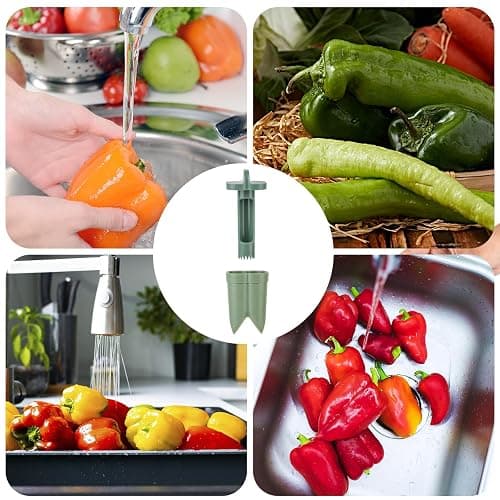 2pcs Pepper Corer, 4.45x2.2x2.2in/11.3x5.6x5.6cm ABS Material Pepper Deseeder 2 in1 Fruit Corer Cutter Kitchen Essential for Kitchen Home Family Camping(Green) thumbnail 6