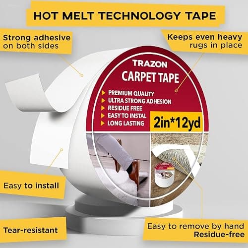Carpet Tape Double Sided - Rug Tape Grippers for Hardwood Floors and Area Rugs - Carpet Binding Tape Strong Adhesive and Removable, Heavy Duty Stickers Grip Tape, Residue Free (2 Inch / 12 Yards) thumbnail 2