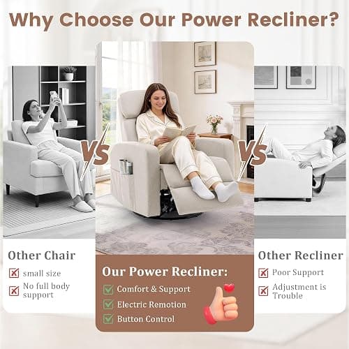 Korser Power Swivel Recliner Chairs for Adults, Electric Glider Rocking Chair Nursery, Glider Recliner Nursery Chair with Classified Side Pocket, Nursery Rocking Chairs with USB and Type-C Ports thumbnail 8