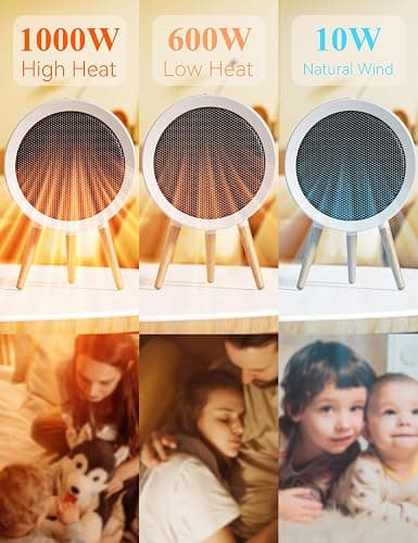 Gaiatop Portable Space Heater for Indoor Use, 1000W/600W Small Electric Desk Heater for Bedroom or Office, 2s PTC Ceramic Heating, Overheat & Tip-Over Protection, Cute Gifts for Women Men, White thumbnail 4
