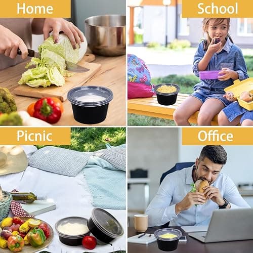 Jogoico 50Pcs Round Food Containers with Lids- 150ml (5oz) Plastic Sauce Pots Small Deli Pots, Meal Prep Takeaway Containers, Reusable Portion Cups for Sauce, Dips, Salad, Restaurants, Delivery thumbnail 7