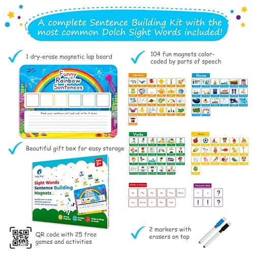 104 PCS Sentence Building for Kids, Sentence Building Magnets Kit, Learn to Read, Speech Speak Spell Games, Kids Vocabulary Builder, Sentence Building Games, Sight Word Magnets Games - Simply Magic thumbnail 5