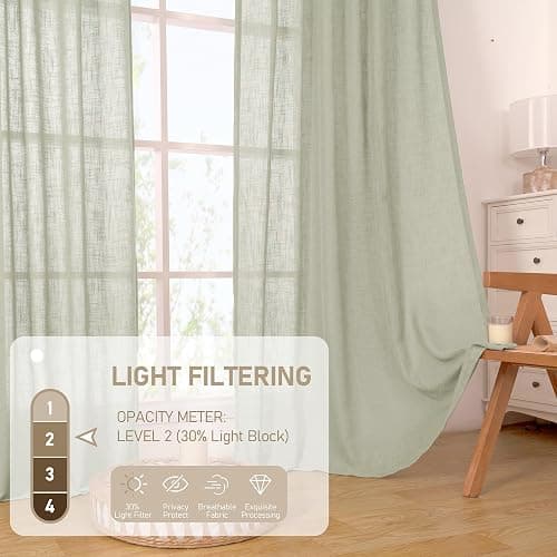 LAMIT Sage Grey Linen Curtains 45 inches Long for Bedroom, Soft Linen Textured Light Filtering Semi Sheer Panels with Bronze Grommet for Living Room, 2 Panels Set, 52 x 45 Inch thumbnail 6