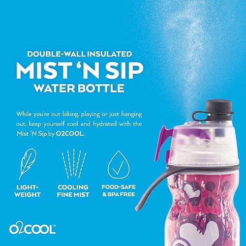 O2COOL Mist 'N Sip Misting Water Bottle 2-in-1 Mist And Sip Function With No Leak Pull Top Spout (Hearts) thumbnail 5