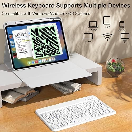 kenke for iPad 11/10th Gen Case with Keyboard 11/10.9 inch 2025 A16/2022, Detachable Wireless Bluetooth Keyboard Case with Bulit-in Pencil Holder, White Square Keycaps (Gray thumbnail 5