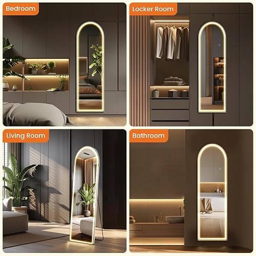 Sweetcrispy Arched Full Length Mirror with LED Lights, 61"x17" Lighted Floor Mirror with Dimming & 3 Color Lighting, Stand for Bedroom, Dressing Room thumbnail 6