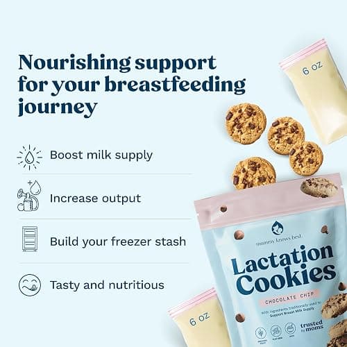 Lactation Cookies Breastfeeding Supplement - Chocolate Chip - Support Mothers Breast Milk Supply Increase - with Brewers Yeast Powder, Oat Flour, and Flax for Lactation - Fenugreek Free - 10oz thumbnail 2