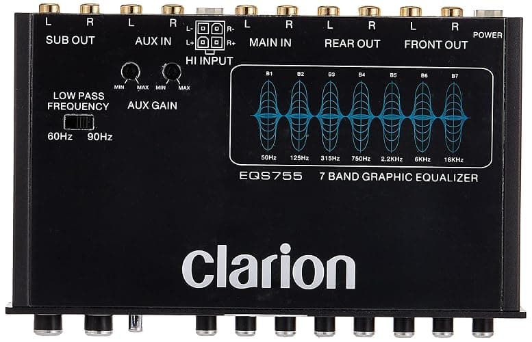 Clarion EQS755 7-Band Car Audio Graphic Equalizer with Front 3.5mm Auxiliary Input, Rear RCA Auxiliary Input and High Level Speaker Inputs, BLACK thumbnail 2