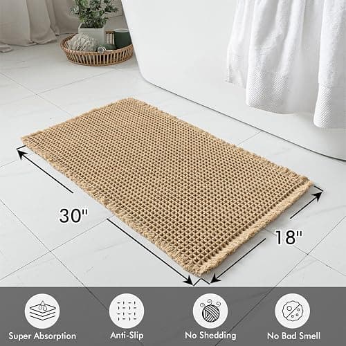 MIULEE Set of 2 Waffle Bathroom Rugs, Boho Bath Rugs Non Slip Washable, Super Absorbent Bath Mats, Ultra Soft Rubber Backed Shower Mats for Bathroom Floor, Tub and Shower, Brown, 18x30 Inch thumbnail 2
