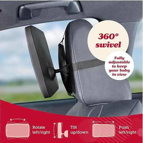 Lusso Gear Baby Car Mirror - Shatter-Resistant Glass & Stable Rear-Facing Headrest Mount - Wide-Angle Baby Mirror for Car Backseat View - Auto Essentials for Babies - 11.5 in, Black thumbnail 6