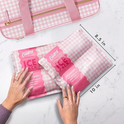Cool Coolers by Fit & Fresh Reusable Ice Packs for Coolers – Large Long-Lasting Freezer Packs, Puncture Resistant BPA-Free Gel Ice Packs for Coolers, Lunch Boxes, Camping & Picnic, 2PK, Pink Gingham thumbnail 2