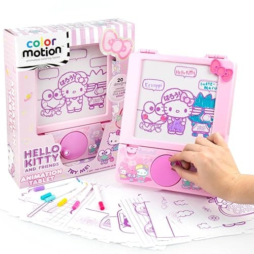 Hello Kitty and Friends Color Motion Animation Tablet - Turn Drawings Into Kitty With 20 Design Inserts, Coloring Markers, Drawing Pad, Sanrio Stuff, Sketch Pad, 8"W x 10.9"H - Image 1