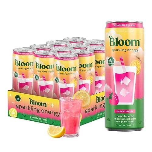 Bloom Nutrition Zero Sugar Energy Drink, Summer Splash, 12oz 12pk | 180mg natural caffeine with prebiotics, green tea extract & lychee for energy, focus and feel-good refreshment. - Image 1