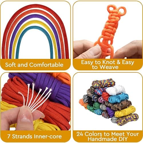 24 Colors Paracord Cord Multifunction 550lb Paracord Crafting Kit | for Making Lanyards, Bracelets, Dog Collars and DIY Projects, 10 Feet thumbnail 3