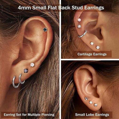 Jstyle Hypoallergenic Flat Back Stud Earrings for Women Men Surgical Stainless Steel Earrings for Sensitive Ears Small Stud Hoop Silver Gold Black Earrings Cartilage Earring Set for Multiple Piercing thumbnail 4