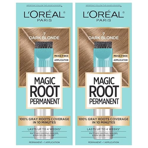 L’Oréal Paris Magic Root Permanent Hair Color, 10 Minute Hair Dye Kit to Rescue Roots with 100% Gray Hair Coverage, 7 Dark Blonde, 2 Pack (Packaging May Vary) - Image 1