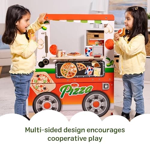 Melissa & Doug Wooden Pizza Food Truck Activity Center | 53 Pcs, Wooden Food Truck with Oven, Slicable Pretend Play Food, Felt Toppings, Ice Cream, Preschool Toys for Kids, Ages 3+ thumbnail 5