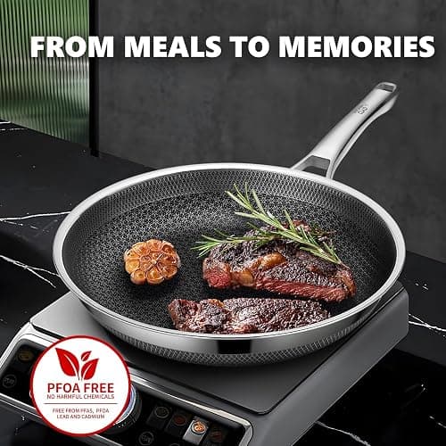Non Stick Frying Pans Set, Hybrid Pans Set Nonstick (10 pcs),Pan for cooking, PFOA Free Kitchen set, Dishwasher and Oven-Safe Cookware Sets, Stainless Steel Skillets thumbnail 5