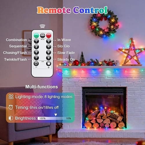 JMEXSUSS 2 Pack Multicolor Fairy Lights Battery Operated, Total 200 LED 66ft Indoor Christmas Twinkle Lights with Remote, 8 Modes Multicolor String Lights for Bedroom Wedding Birthday Party thumbnail 4