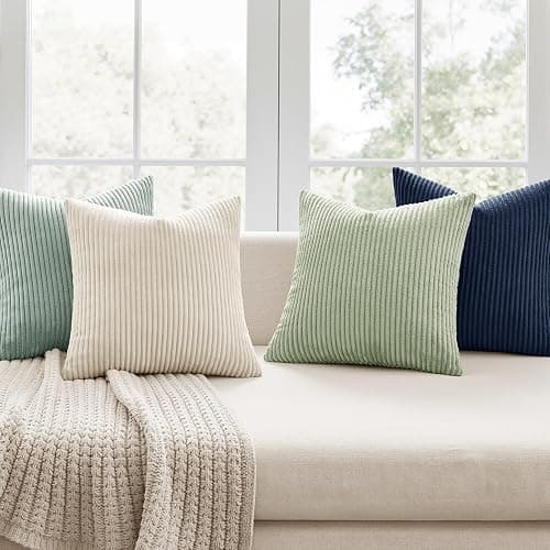 MIULEE Boho Farmhouse Muted Teal Throw Pillow Covers 18x18 Inch Set of 4 Mordern Nordic Cushion Covers Soft Corduroy Home Decor for Couch Bed Sofa Living Room thumbnail 3