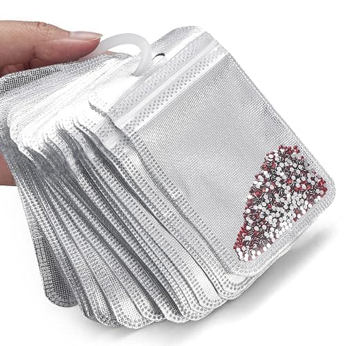 BEIQIYA 50pcs Self Sealing Bag for Diamond Beads, Reusable Diamond Art Beads Storage Bags with A Round Hanging Ring, Resealable Plastic Jewelry Pouch for Storing Gems Small Accessories- Silver thumbnail 5