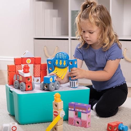 Melissa & Doug Blockables™ Deluxe City Snap and Play Amazon Exclusive, Mix and Match Connectable Wooden Building Blocks Play Set with Storage Bin and Play Lid (122 Pcs) - FSC Certified thumbnail 3