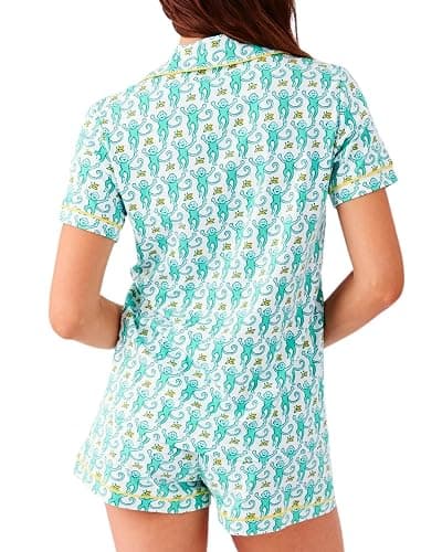 HMPEAIIY Women Y2k Pajamas Set Cute Preppy 2PCS Button Down Holiday Monkey Shorts Summer Outfit Beach Vacation Loungewear Pjs thumbnail 4