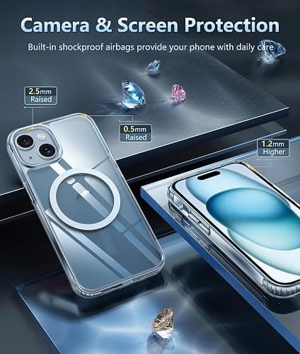 FNTCASE for iPhone 15 Case Clear: iPhone 14/13 Case Magnetic Phone Cases with Screen Protector Compatible with Magsafe Slim Anti Yellowing Rugged Protective Transparent Cell Cover (A-Clear) thumbnail 6