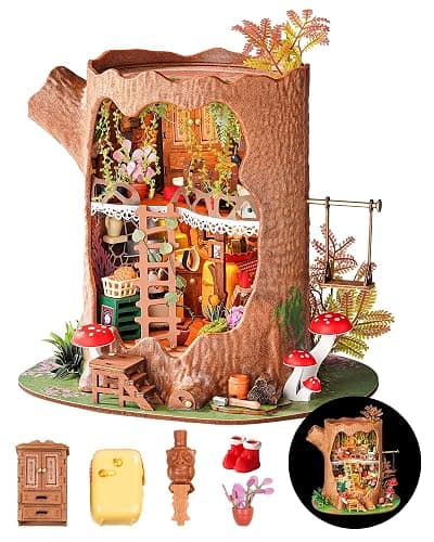 ROBOTIME Kit Maison Miniature à Construire Fairytale Tree House, Kit de Construction 3D en Bois avec Éclairage LED, Cadeau d'anniversaire Créatif pour Adultes et Adolescents - Image 1