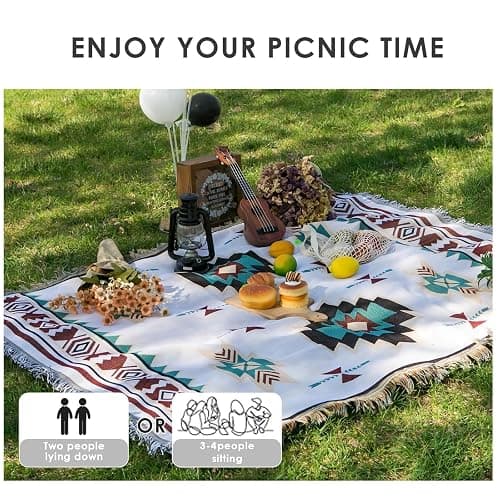 LumiSyne Couverture Plaid En Coton Tissé Avec Gland Style Ethnique Bohème Motif Géométrique Aztèque Navajo Jeté De Lit Jeté De Canapé Couvre-Lit Couverture De Camping Tapisserie Nappes Tapis 160x130cm thumbnail 5