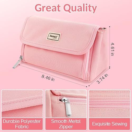 Sooez Super Large Pencil Case, Big Capacity Pencil Bag with 3 Compartments, Holds 100 Pencils, Cute Pencil Pouch with Zipper, Portable Stationery Pen Bag, Aesthetic School Supplies For Girls, Beige thumbnail 3