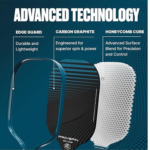 PRO SPIN Carbon Fiber Pickleball Paddles Set of 2 or Single | Lightweight Pickleball Set with Indoor/Outdoor Balls, Bag & Covers – Durable Pickle Ball Paddle Gift for Men, Women & Families thumbnail 3