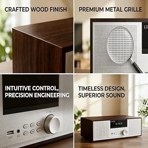 LONPOO Bluetooth Stereo System for Home, 40W CD Player with Speaker | DSP Enhanced Audio, Real Wood Enclosure,12mm Thick MDF, Aluminum Panel, 3" Woofer, Preset 20 Programmable FM Stations,Silver thumbnail 7