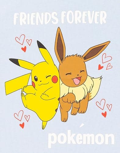 Pokemon T-Shirt Girls Kids Pikachu Eevee Friends Pink Or Blue Character Top - 5-6 Years - Blue thumbnail 5